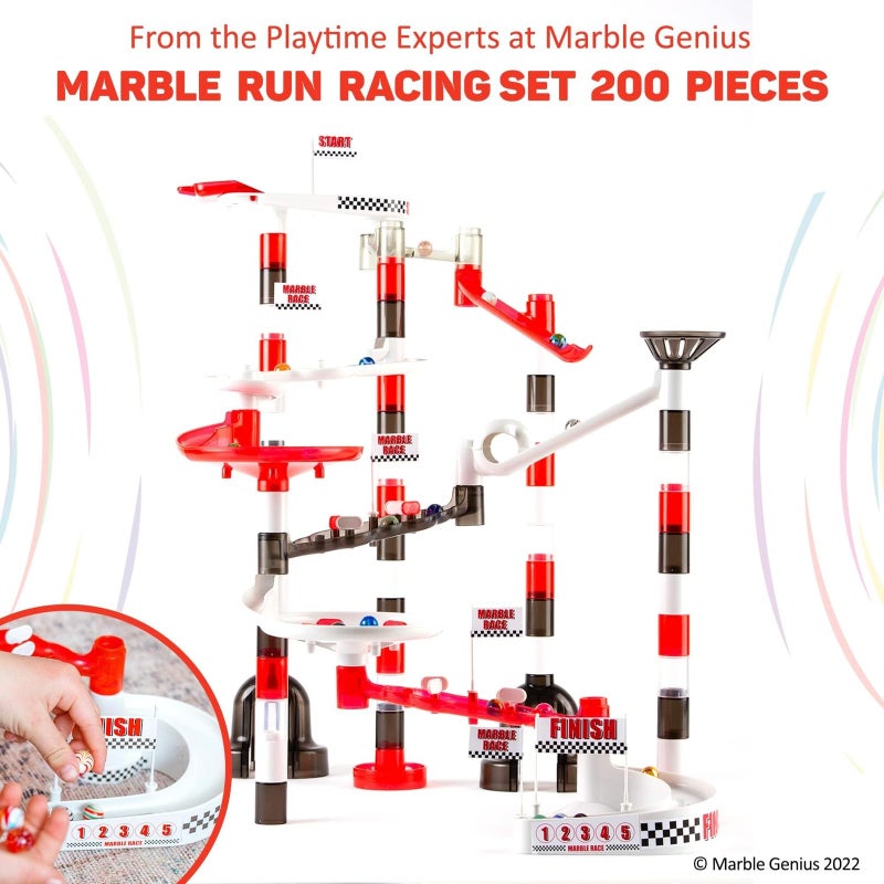 Marble Genius Marble Run Racing Set: 200-Piece Marble Run Racing Set Toys for Kids, Marbles Maze Tower Building Blocks, Marbles Race Track Rolling Game, Educational Learning STEM Toy Gift - Image 2
